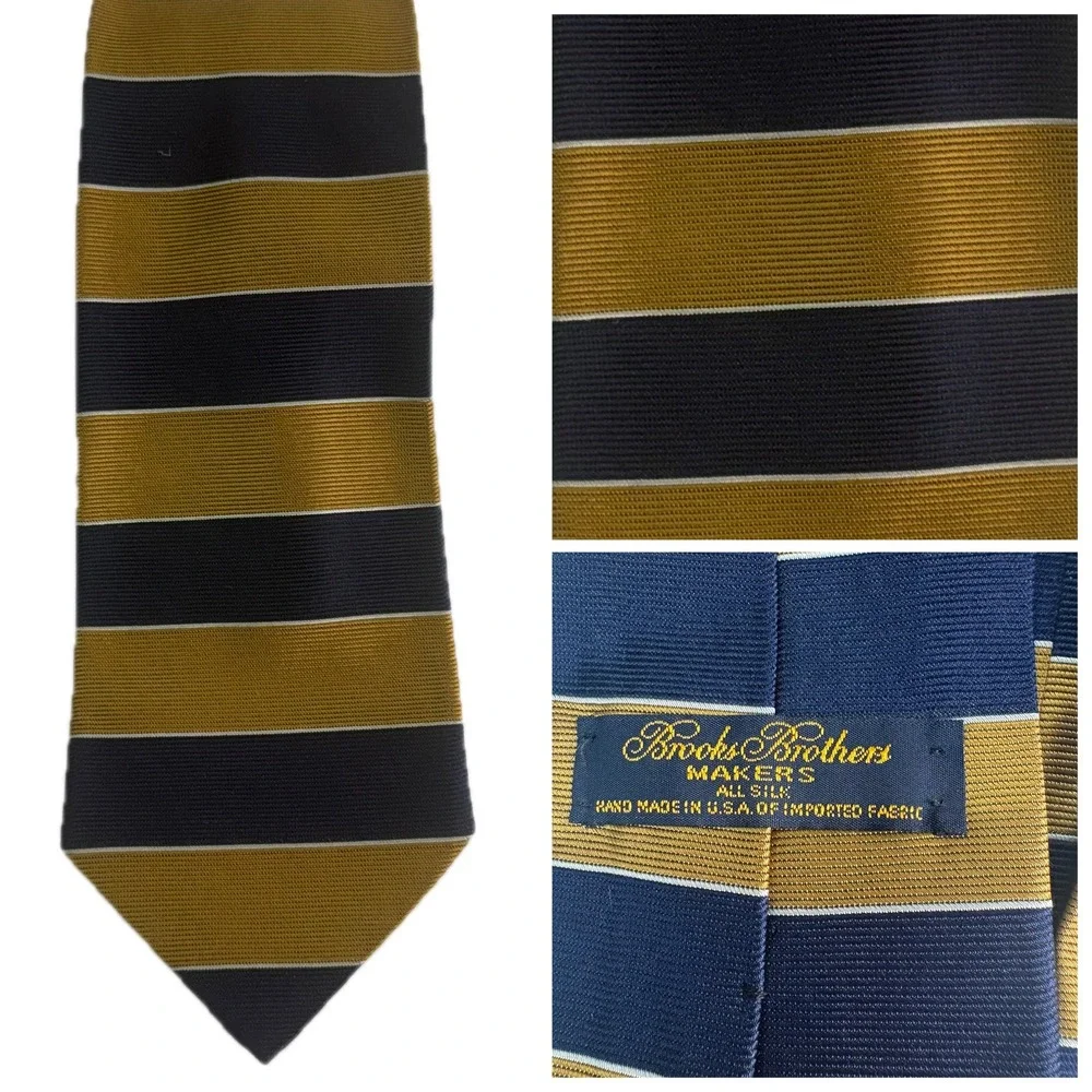 Brooks Brothers Tie Mens One Size Navy Gold Striped Silk Makers Hand Made‎ USA